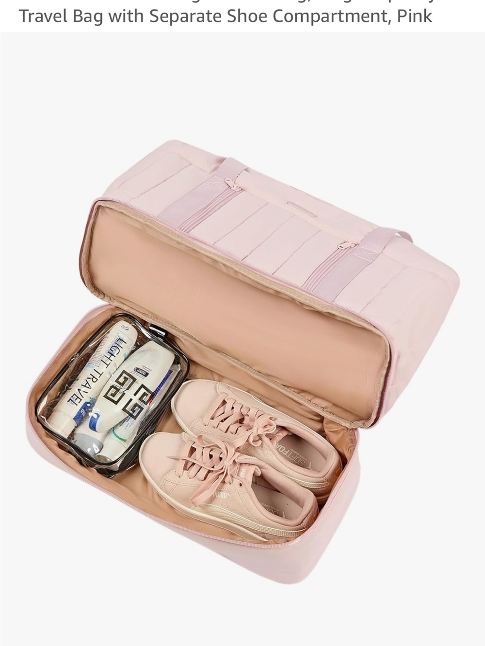 Blush Pink Quilted Travel Tote with Shoe Compartment - Picture 2 of 9